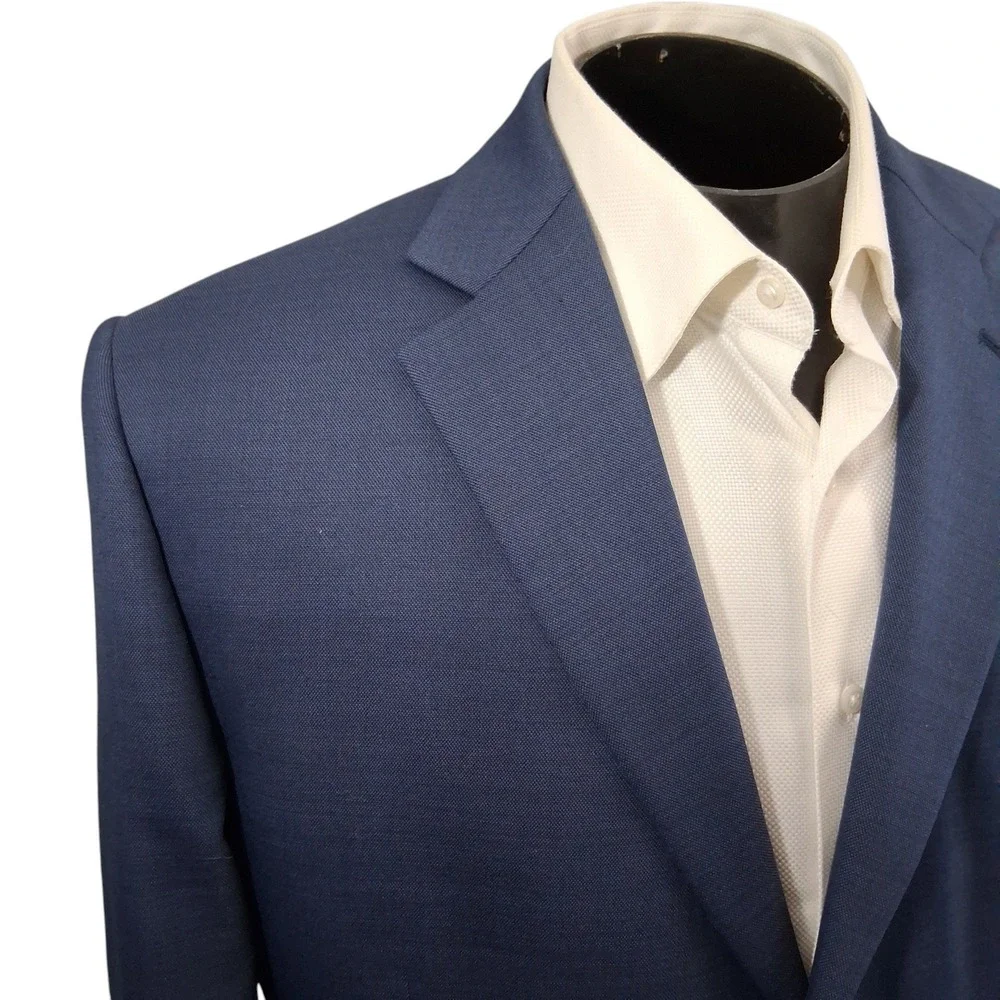 Stafford Mens Sport Coat 44S Short Blue Classic Fit Travel Wool Blend